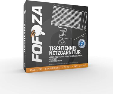 Набір тенісної сітки Fofoza TT для столу – професійна сітка для настільного тенісу з міцним металевим кріпленням, 2 сітки та лінійка для вимірювання | універсальний комплект для всіх стандартних тенісних столів, для приміщень і вулиці