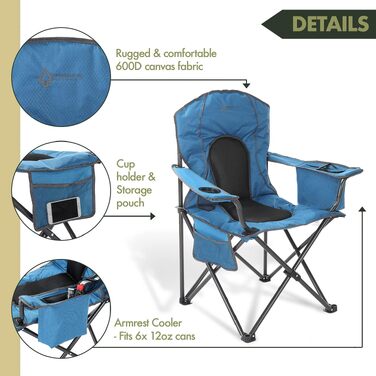 Складаний кемпінговий стілець ARROWHEAD OUTDOOR Deluxe з вбудованим охолоджувачем та підстаканником, водовідштовхувальна тканина (Синій, Стандарт)