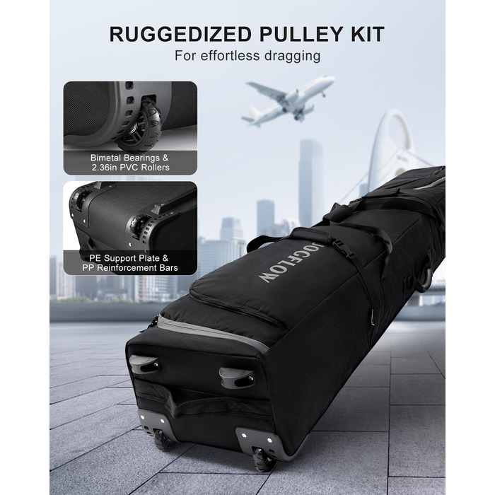 Скі-сумка Skitasche 360° з роликами, 1200D, чорна. Підходить для 175 см лиж