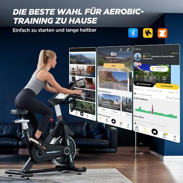 Велотренажер WENOKER 2026 з LCD-дисплеєм та підтримкою App, спінінг-байк для дому до 160 кг, з важким маховиком та плавним регулюванням опору (Чорний-Світло-блакитний)