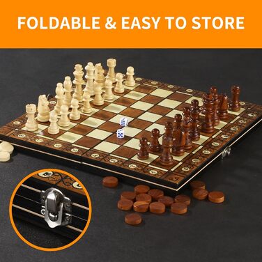 Набір для гри в шахи 3-в-1, дерев'яний, магнітний, 29 x 29 см. Шахи для дітей, для ігор, сімейних вечірок