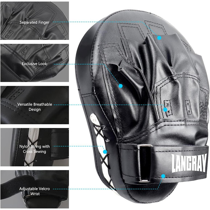 Рукавиці для боксу LangRay, 1 пара, з штучної шкіри, для дітей та дорослих, бокс, кікбоксинг, MMA, муай-тай, карате, чорні