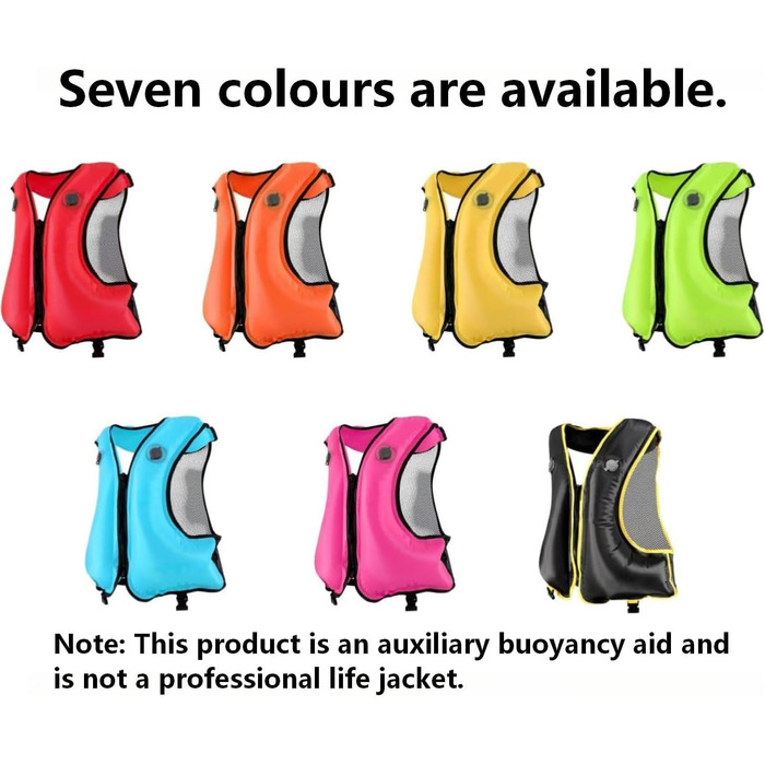 Надувна рятувальна жилетка для дорослих, до 100 кг та 150-200 см, регульована двокамерна, висока видимість для каяку, SUP, серфінгу, дайвінгу (відповідно до стандарту ЄС) Помаранчевого кольору