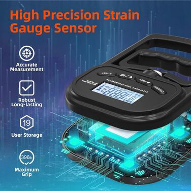 Електронний динамометр для вимірювання сили хвата, 180 кг, з регульованою ручкою та силіконовими кільцями