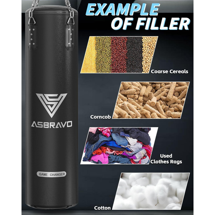 Боксерський мішок ASBRAVO для дорослих, 4 фути, PU, 12oz, комплект з рукавичками для MMA, муай-тай, кікбоксингу, тренувань вдома, бойових мистецтв (порожній), чорний