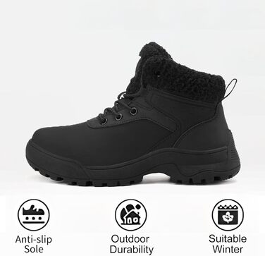 Зимові черевики жіночі снігоступи на шнурівці з антиковзким покриттям, тепла підкладка з хутром (42 EU, Чорний)