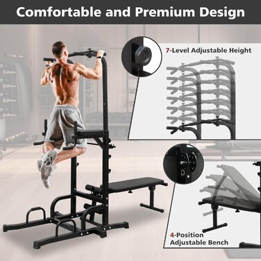 GYMFLEX Стійка для віджимань та підтягувань, мультифункціональний тренажер для дому, для калістеніки та силових тренувань, регульована висота 154-207 см, сумісна з лавою для жиму