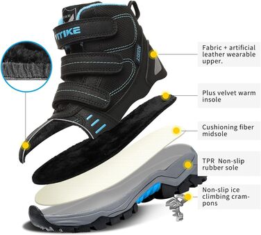 Дитячі зимові черевики ASHION: утеплені, для ходьби та трекінгу, розмір 39 EU, чорний колір