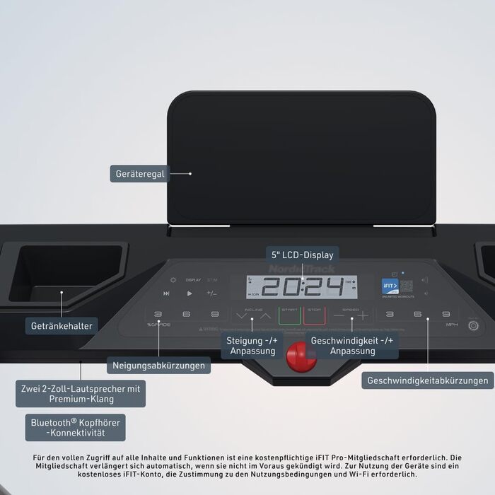 Біговий тренажер NordicTrack T Series 5: біговий доріжки з нахилом, Bluetooth, вантажопідйомність 136 кг