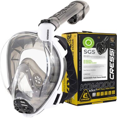 Маска для снорклінгу CRESSI Komodo Full Face Dry – повна маска з широким оглядом 180°, захистом від CO2, антизапітніючого силікону та бічним трубою. Розмір S/M, білий/чорний.