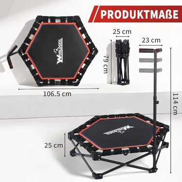 Складаний фітнес-батут для дому з регульованою ручкою, навантаження до 150 кг, Ø 86.5 см, для дорослих та дітей (Colorful)
