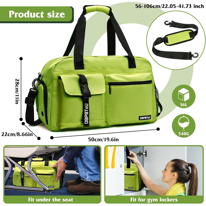 Спортивна сумка для жінок та чоловіків з відділенням для взуття та мокрих речей, водонепроникна дорожня сумка-вікенд для тренувань, залу та басейну (Зелена)