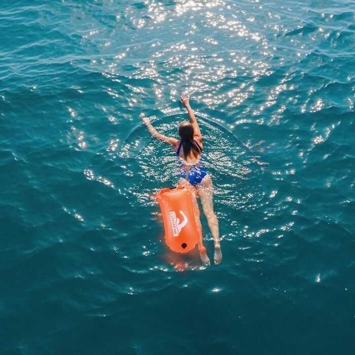 Буя для плавання 28L Schwimmen Boje Schleppschwimmer: Яскрава буя для відкритої води, Dry Bag, водонепроникна, надувна, з ПВХ, для триатлонів, помаранчевого кольору