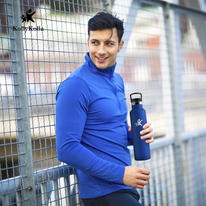 Фляга KollyKolla 750 мл з нержавіючої сталі, ізольована, з трубочкою, без BPA, для газованої води, вакуумна термофляга, фляга для дорослих, універсальна, для спорту, офісу, тренажерного залу, велосипеда, кемпінгу, темно-синій колір