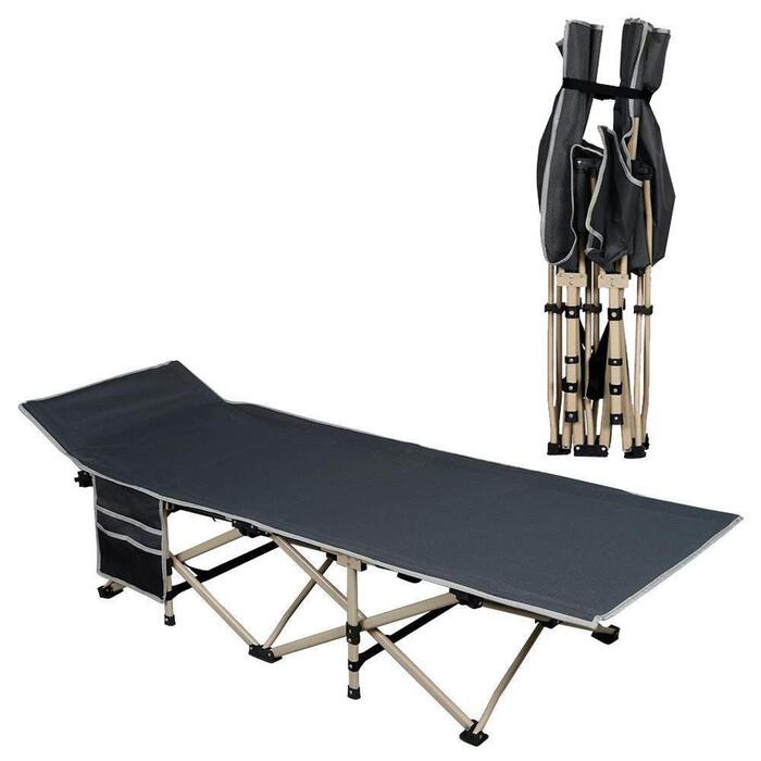 Ліжко похідне туристичне складне Yaheetech 186x66x52 см сіре, до 150 кг, з сумкою для перевезення