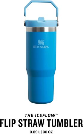 Термокружка Stanley Flip Straw 0.89 л з трубочкою, синя, BPA Free, для спорту та води, тримає холод 12+ годин, можна мити в посудомийній машині