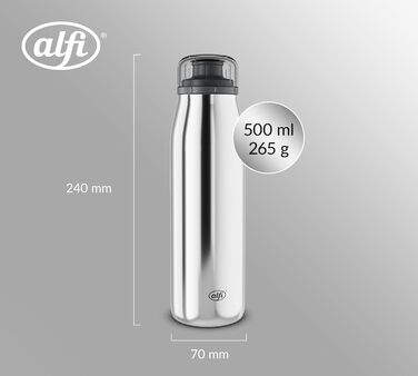 Термос-термобутилка alfi ISO 500 мл з нержавіючої сталі, полірування, герметична кришка, зберігає тепло 12 годин, холод 24 години, підходить для газованих напоїв, BPA-free