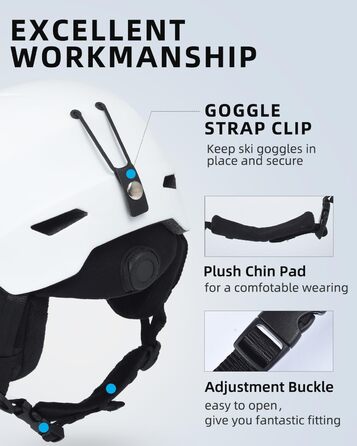 Шолом для сноуборду та лиж для чоловіків та жінок, дорослий, вентиляційні отвори, EPS-сердечник, розмір M (56-58 см), білий