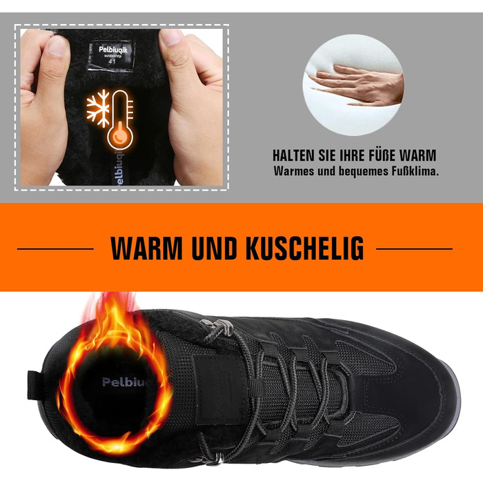 Черевики для ходьби чоловічі зимові утеплені, трекінгові черевики, зимові черевики, неслизькі, легкі, черевики для хайкінгу, зручні зимові черевики, гірські черевики, водонепроникні черевики для хайкінгу, outdoor черевики, чорні, 40 EU