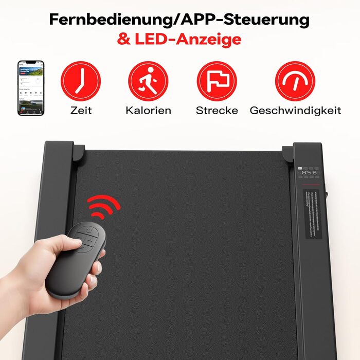 Ходувальний килимок Schwingungen з додатком, бігова доріжка для дому 6 км/год, ходувальний килимок для офісу та дистанційне керування для дому та офісу, чорний/червоний
