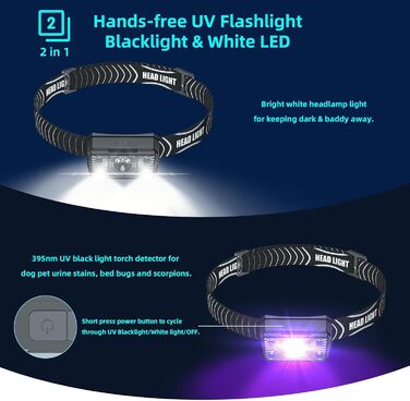 COSOOS LED налобний ліхтар з USB зарядкою, чорним світлом, водонепроникний, для дітей, активного відпочинку, бігу, прогулянок з собакою, 2 шт.