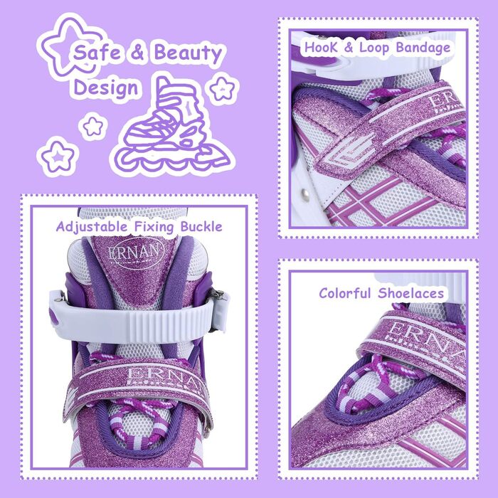 Дитячі ролики Kinder для дівчаток, регульовані, 4 розміри, світлові колеса, EU32-36, фіолетові