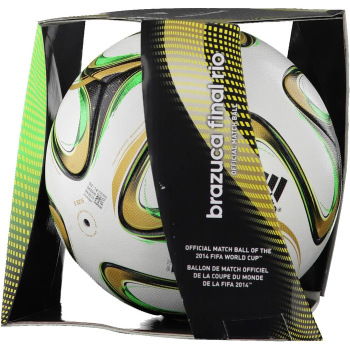 Футбольний м'яч adidas Brazuca Finale Rio 2014, білий/чорний/золотий/зелений, розмір 5