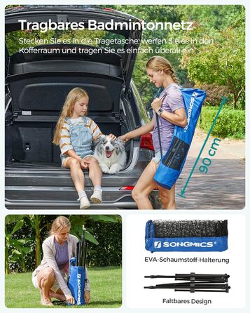 SONGMICS М'язова сітка для бадмінтону та волейболу, регульована висота, 3 м, блакитна