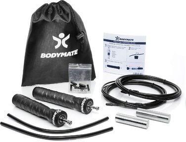 Стрибкове канат BODYMATE з антиковзними ручками, 2 знімні вантажі та регульовані сталеві канати з захистом від зносу для CrossFit, функціональних тренувань та боксу