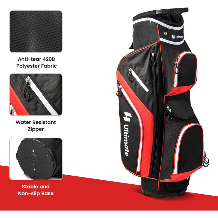 Сумка для гольфу LIFEZEAL Stand Bag з 14 відділеннями, з підтримкою, з ременем, тримачем для напоїв, 9 кишень, ізольованою кишенею, тримачем для парасольки, для чоловіків та жінок (червона)