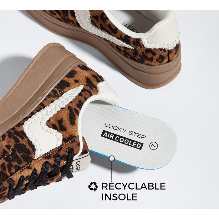 Жіночі кросівки на платформі LUCKY STEP – модні масивні кросівки, зручні шнурівки для повсякденного носіння та прогулянок з прошитими деталями. Чорно-білі (Коричневий леопард, 38 EU)