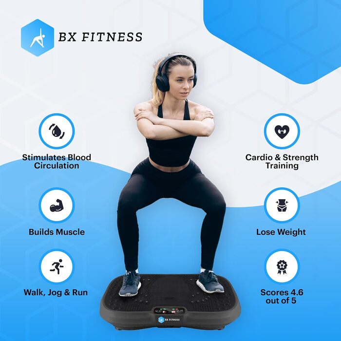 BX Fitness 3D вібраційна платформа для кардіо та силових тренувань, чорна