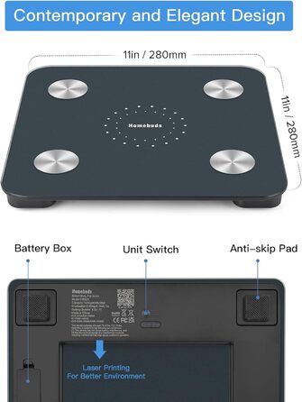 Ваги Homebud з аналізом складу тіла, високоточною вагою, Bluetooth-синхронізацією через додаток, вимірюванням 13 параметрів, до 180 кг, LED-дисплей, сині