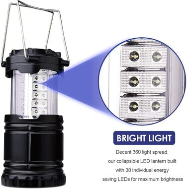 Кемпінгова лампа Diealles, 2 шт. 30 LED, водонепроникна, з гачком, для намету, походів, риболовлі, надзвичайних ситуацій, чорна