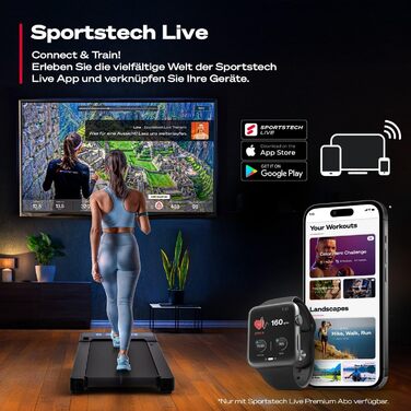 Sportstech Walking Pad: біговий килимок для дому та офісу, регулювання нахилу до 19%, LED-дисплей, компактний, тихий, з App, sPad500/1000