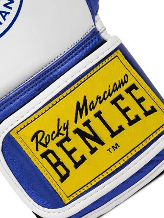 Боксерські рукавички BENLEE METALSHIRE 10 oz зі шкіри, білі/сині