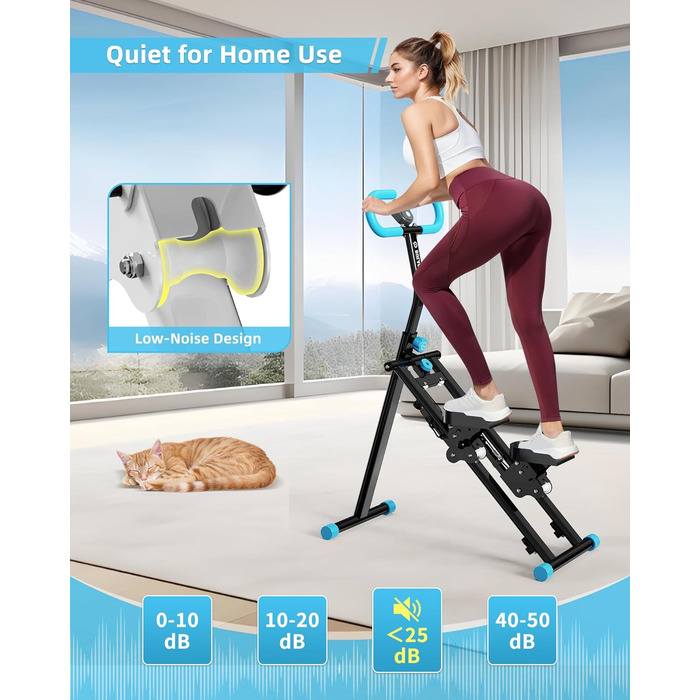 Вертикальний тренажер для кардіо, сходиця для дому, вертикальний альпініст з LCD-дисплеєм, 3 рівні складності, блакитний