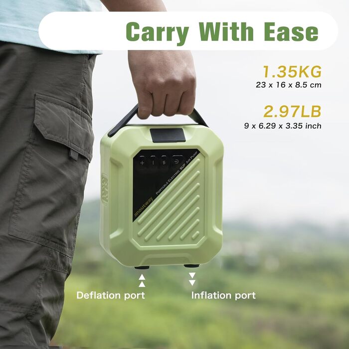 Насос SUP Anoutway електричний з акумулятором The Jungle, 20PSI, 4000mAh, Type-C, для SUP, човнів, каяків, кайтсерфінгу, зелений