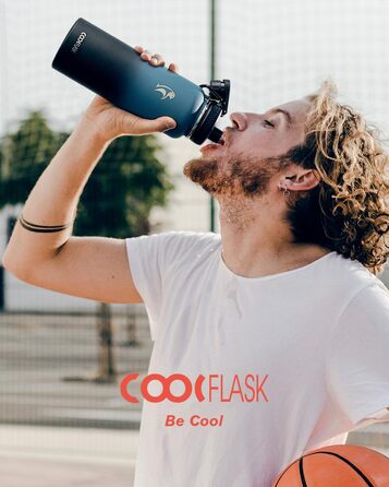 Термос-пляшка Coolflask 1180 мл з трубочкою та 3 кришками, ізольована металева пляшка для води, спорт або офіс, подвійна вакуумна ізоляція, легко миється, індиго-чорна