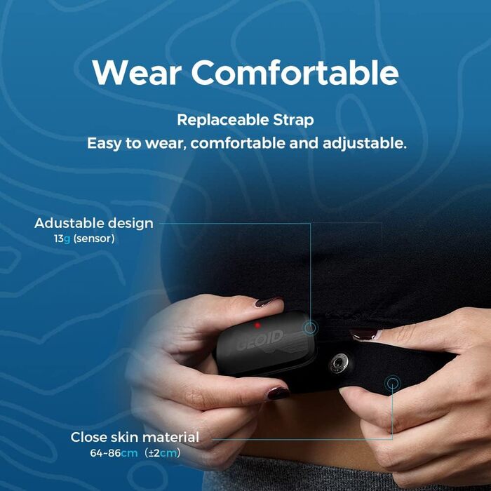 Вимірювач частоти серцевих скорочень GEOID HS500 з нагрудним реміннем, Bluetooth 4.2/ANT+, водонепроникний IP67