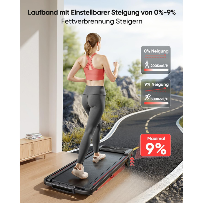 Бігова доріжка для дому з нахилом, 4-в-1 Walking Pad, 12 км/год, складана, 2.5HP, під стіл для дому та офісу, тиха робота