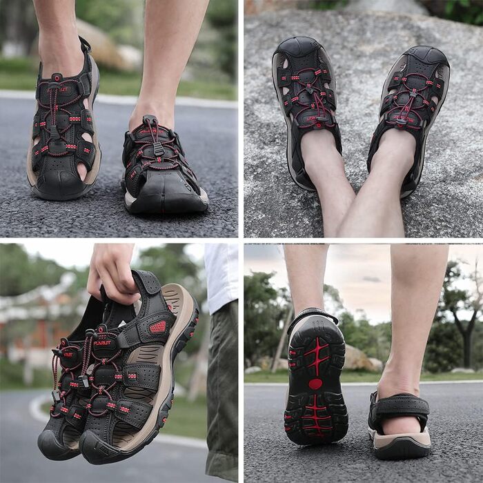 Чоловічі сандалі FLARUT для туризму та пляжу, шкіряні трекінгові, спортивні, літні, чорні, 44 EU