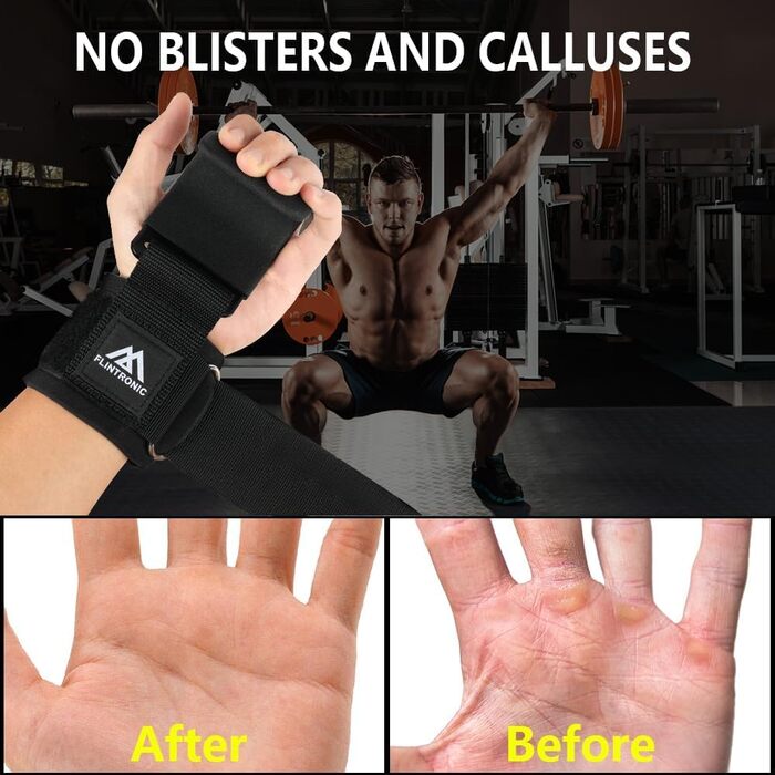 Набори для тяги Flintronic Power: 2 шт., для бодібілдингу, з неопреном 8 мм та бавовною, для силових тренувань та важкої атлетики (чорний)