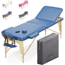 Мобільний масажний стіл Beltom® з 3 зонами, 180 x 56 см. - Легкий (13,3 кг) з аксесуарами (14,5 кг) - масажний стіл, спинка, масажна банка, косметологічний стіл, розкладний, блакитний