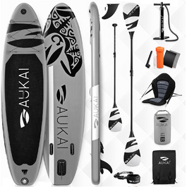 Надувна SUP дошка AUKAI PRO 320см | 2-в-1 з сидінням для каяка | 5 років гарантії | Комплект: сидіння, кріплення для Action-Cam, фіксатор для ніг, насос, рюкзак | Колір: океанічний блакитний/сірий
