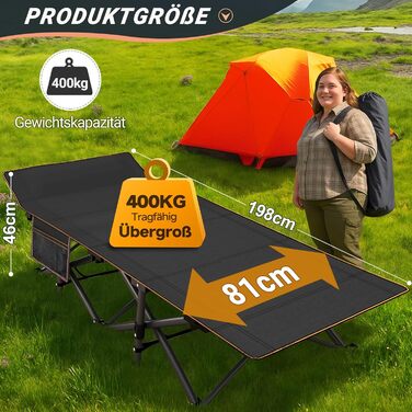 Розкладне кемпінгове ліжко MOPHOTO для дорослих з матом, 198 x 81,5 x 46 см, чорне