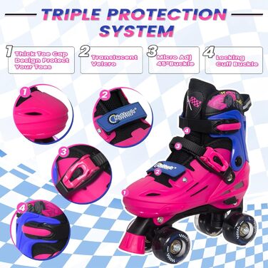 Роликові ковзани Nattork для дітей, регульовані, з LED, рожево-блакитні, розмір EU 37-41