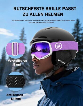 Окуляри гірськолижні Innerking OTG, проти запотівання, UV400, для корекції зору, подвійне скло, чоловічі/жіночі/підліткові, для катання на лижах та сноуборді A1 – Чорний/Срібний (VLT 11 %) (A3 – Білий/Фіолетовий (VLT 15 %))