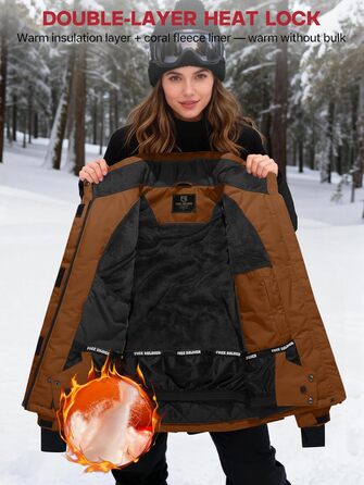 Водонепроникна зимова куртка FREE SODIER для жінок, тепла флісова підкладка, капюшон, зварні шви, колір: гірчичний (XL)