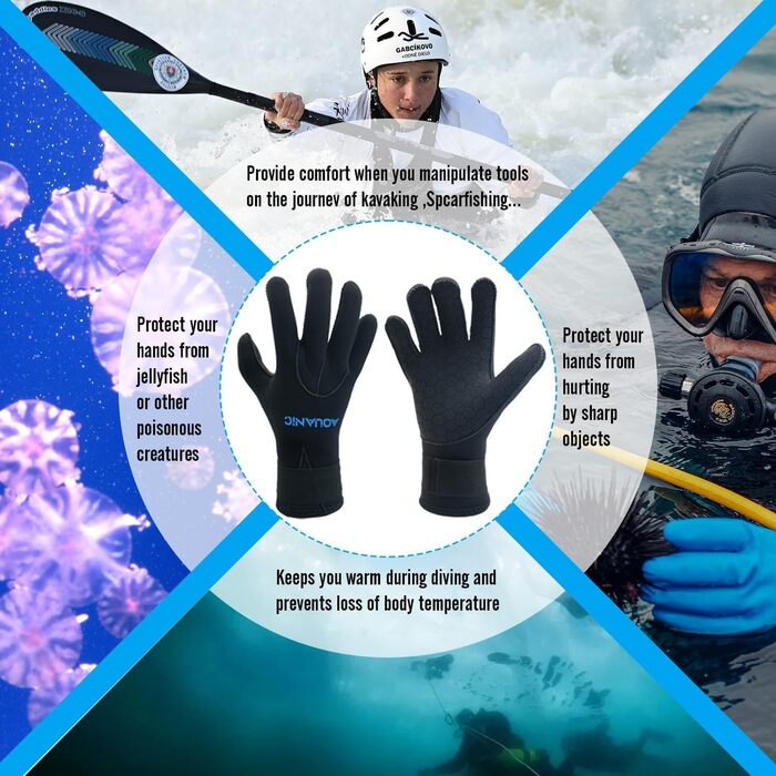 Нейтрик Неопренові рукавички для дайвінгу 3мм, чорні. Рукавички для дайвінгу та снорклінгу для чоловіків та жінок. Захист від холоду, антиковзаюча поверхня, регульований манжет.